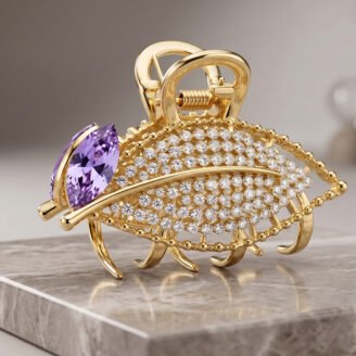 Amethyst Bud Pavé Leaf Mini Claw Clip