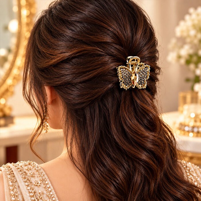 Champagne-Core-Pave-Butterfly-Mini-Claw-Clip Champagne-Core-Pave-Butterfly-Mini-Claw-Clip
