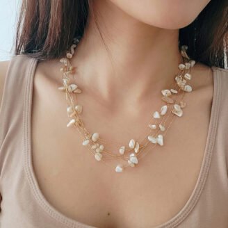 Champagne Pearl Vine Floating Multi-Strand Choker