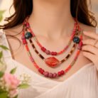 Coral-Agate-Triple-Strand-Collar