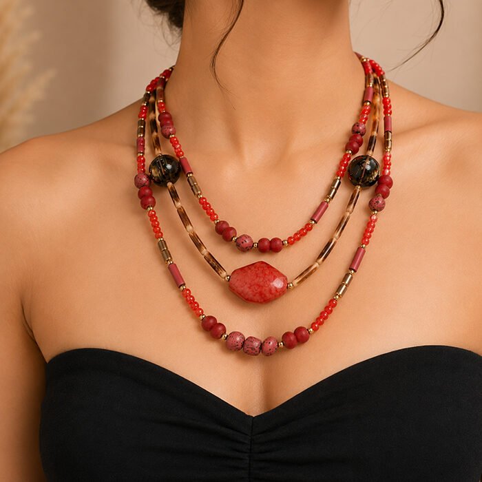 Coral-Agate-Triple-Strand-Collar-3