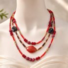 Coral-Agate-Triple-Strand-Collar-4