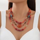 Coral-Agate-Triple-Strand-Collar-5