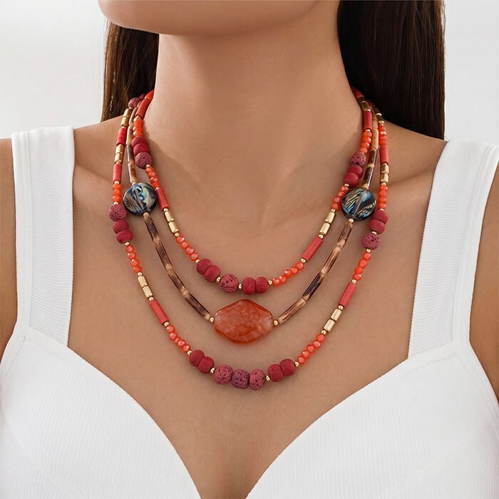 Coral-Agate-Triple-Strand-Collar-5