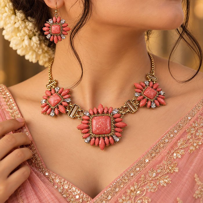 Coral-Rosette-Blossom-Kundan-Jewellery-Set Coral-Rosette-Blossom-Kundan-Jewellery-Set