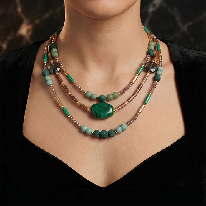 Emerald-Malachite-Triple-Strand-Collar-3