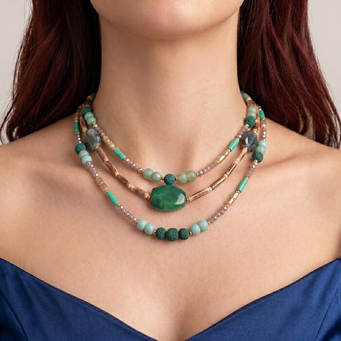 Emerald-Malachite-Triple-Strand-Collar-5