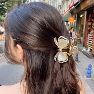 Gilded Opalescent Bow Mini Claw Clip