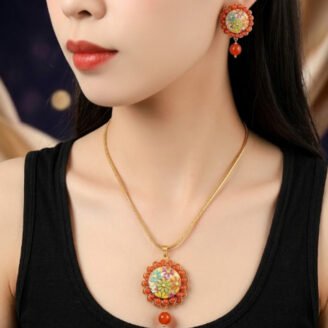 Orange floral pendant Set