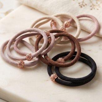 Pave Crystal Orb Earth-Tone Hair Tie Pack