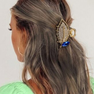Sapphire Bud Pavé Leaf Mini Claw Clip