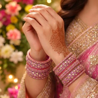 Blush Pink Kundan Designer Bangle Set
