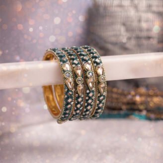 Emerald Royale Kundan Bangle Set
