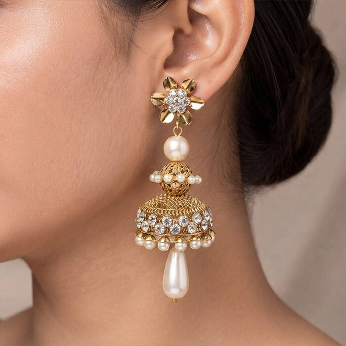Golden-Blossom-Pearl-Jhumka-Earrings-4