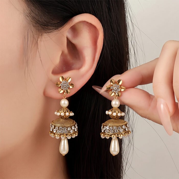 Golden-Blossom-Pearl-Jhumka-Earrings-5