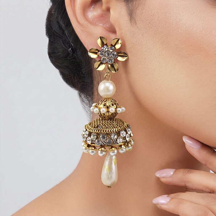 Golden-Blossom-Pearl-Jhumka-Earrings