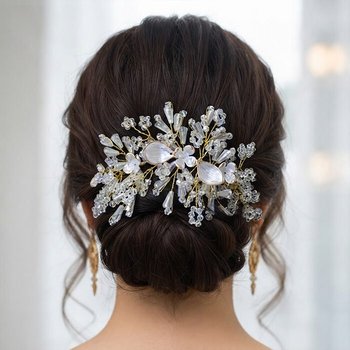 Celestial Pearl Blossom Bridal Hair Comb