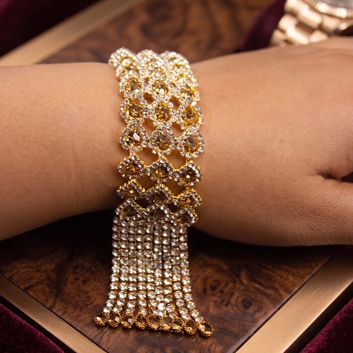 Zareen-Champagne-Crystal-Tassel-Bracelet-3