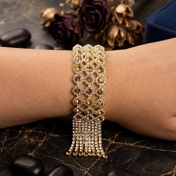 Zareen Champagne Crystal Tassel Bracelet