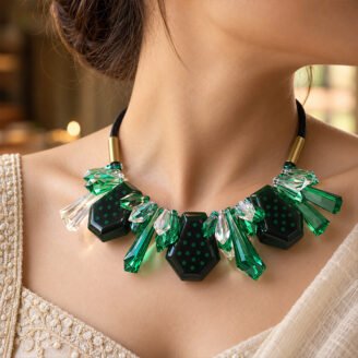 Emerald Noir Cascade Crystal Necklace